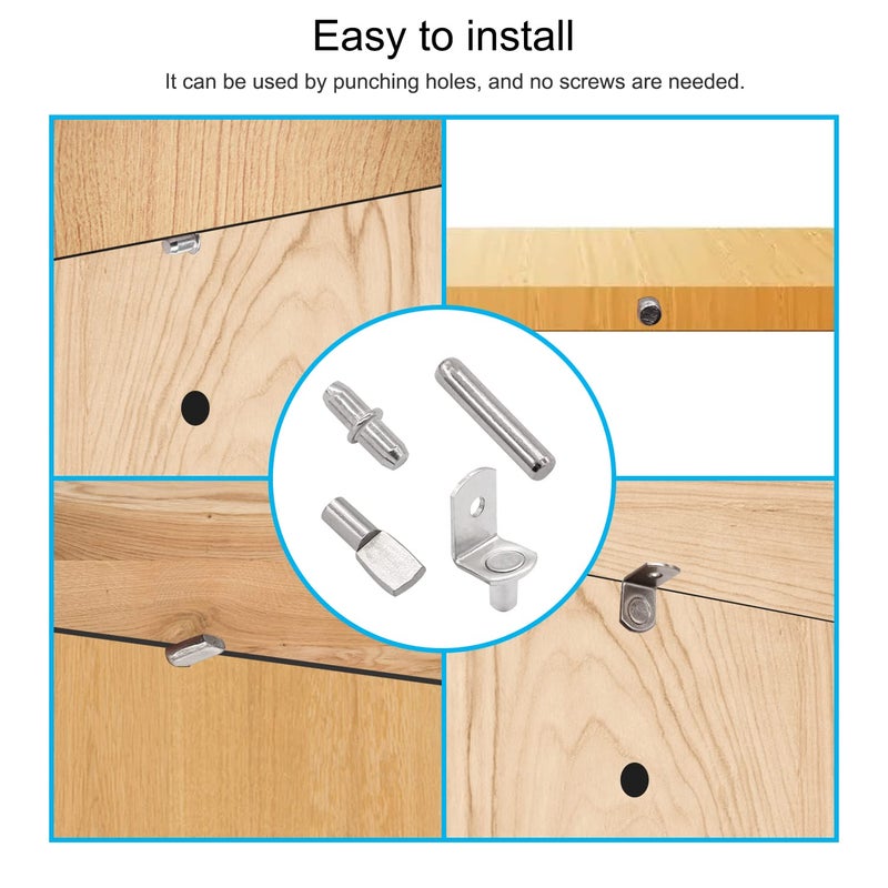 Hmknana 100PCS 4 Styles Shelf Pins Kit - Nickel Plated Shelf Bracket Pegs & Shelf Support Pins,Dowel Pin and Shelf Holders for Shelves Cabinet Furniture Closet etc - Image 5